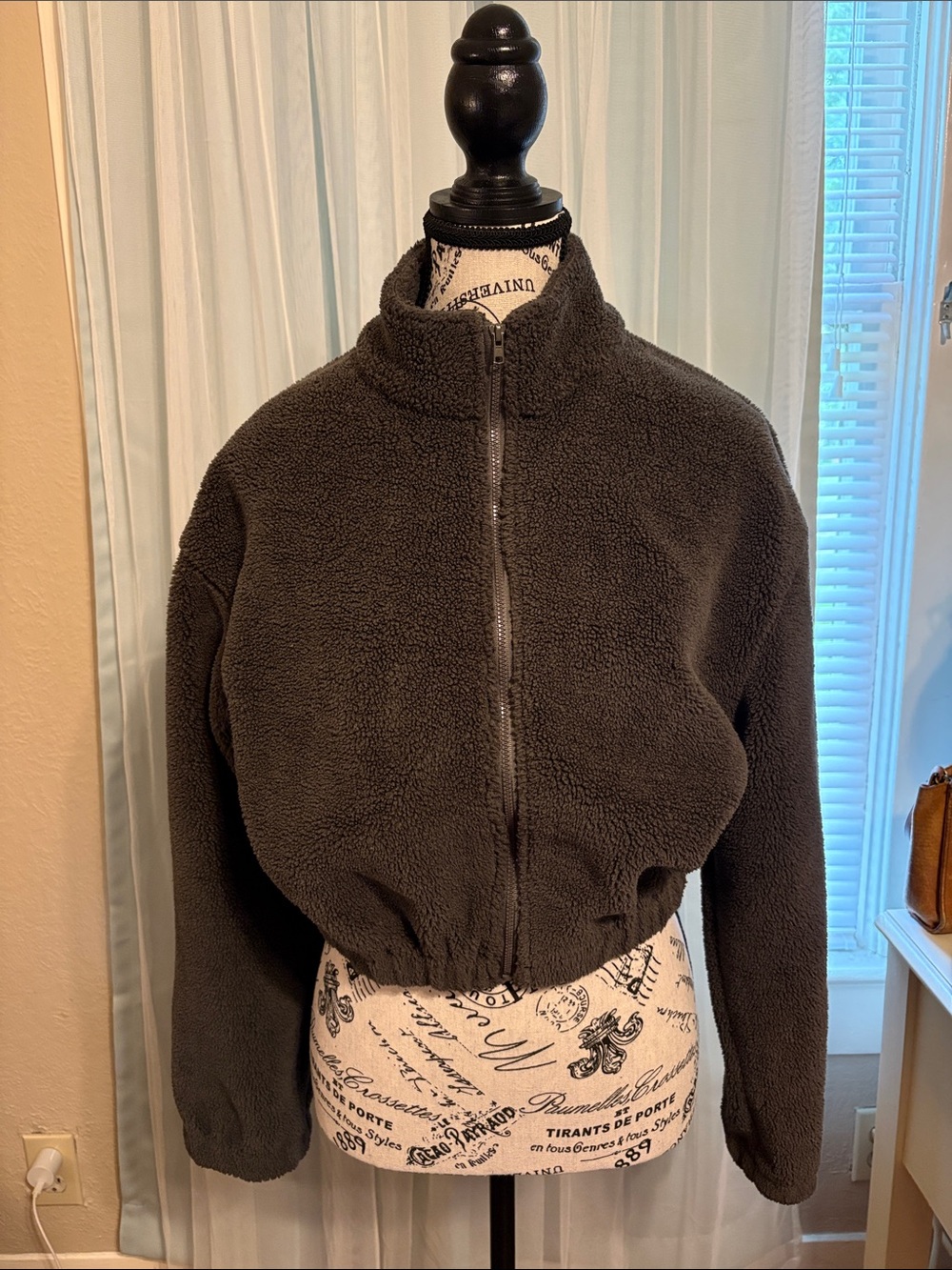SHEIN Dark Gray Sherpa Zip-Up Jacket